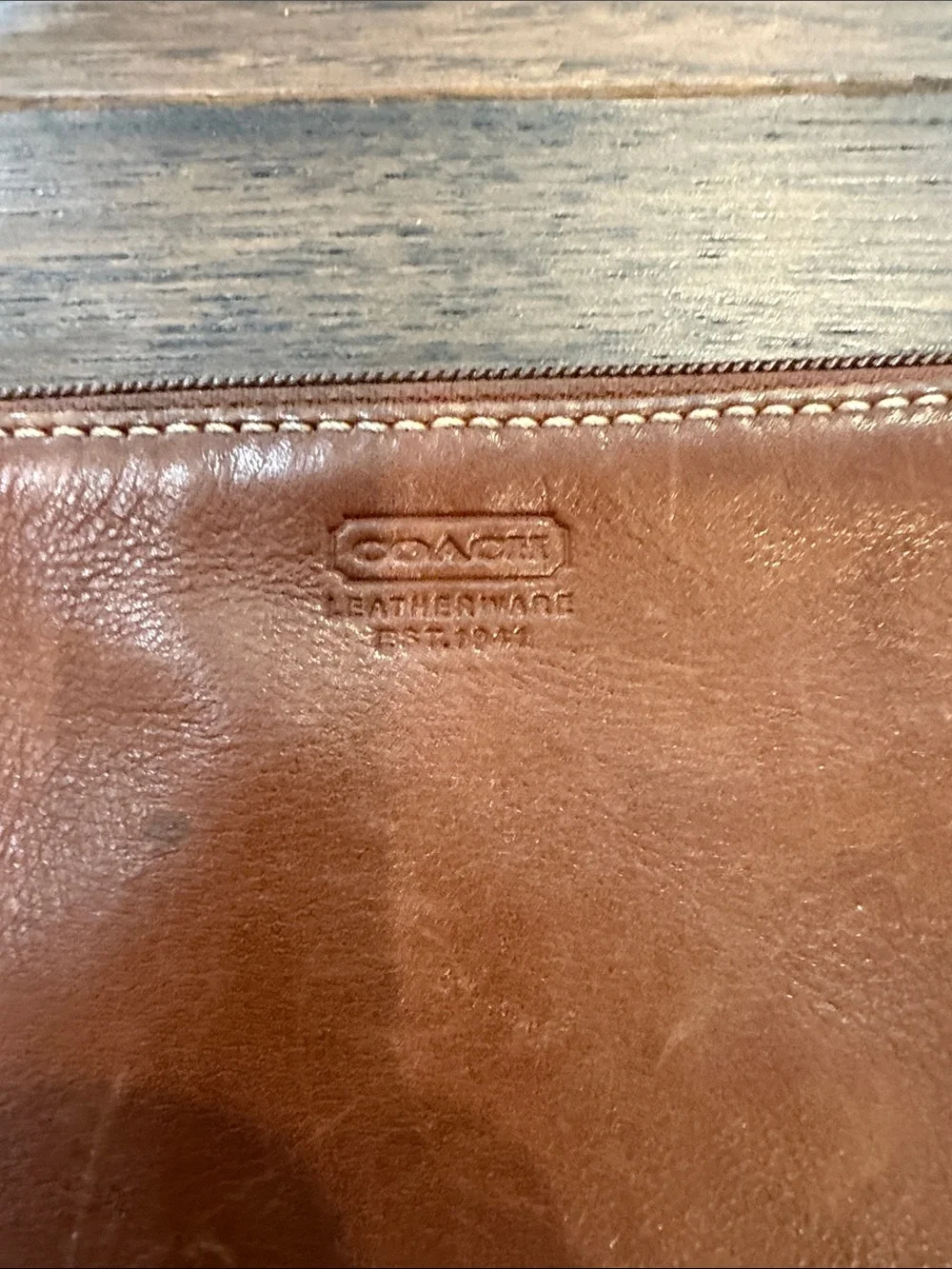 Coach Tan Leather Zip Pouch Wristlet - C61-015